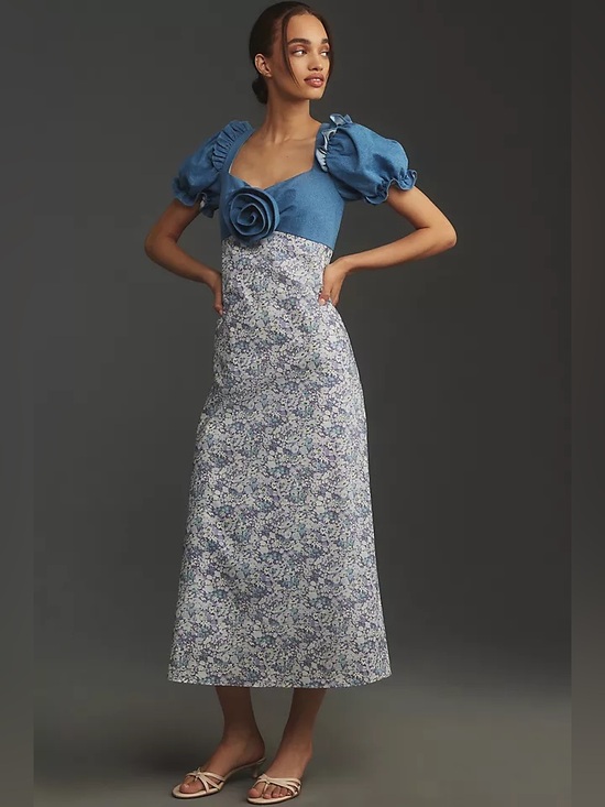 English Factory Dresses & Skirts - NWT English Factory Anthropologie Denim Rosette Floral Midi Dress